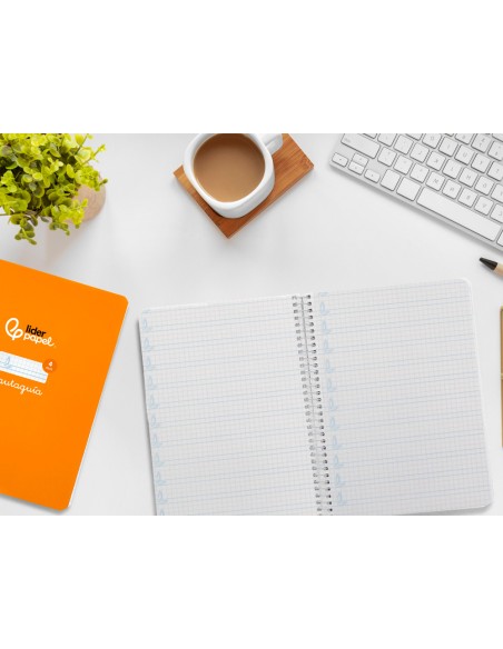 Cuaderno espiral liderpapel a5 pautaguia tapa dura 80h 90gr cuadro pautado 4mm color naranja