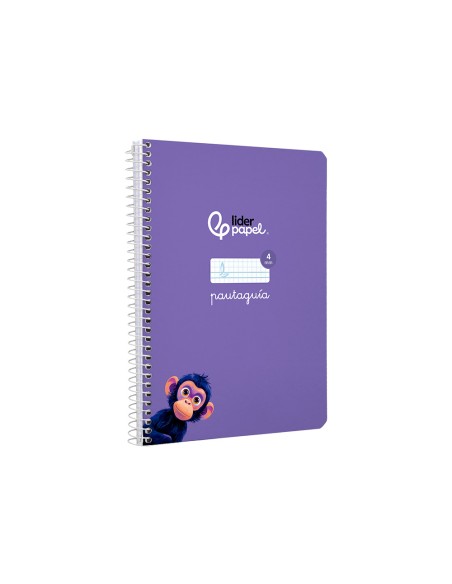 Cuaderno espiral liderpapel a5 pautaguia tapa dura 80h 90gr cuadro pautado 4mm color lila