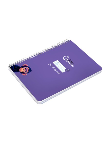 Cuaderno espiral liderpapel a5 pautaguia tapa dura 80h 90gr cuadro pautado 4mm color lila