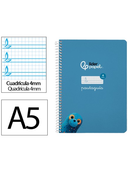 Cuaderno espiral liderpapel a5 pautaguia tapa dura 80h 90 gr cuadro pautado 4mm color azul