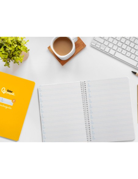Cuaderno espiral liderpapel a5 pautaguia tapa dura 80h 90gr cuadro pautado 4mm color amarillo