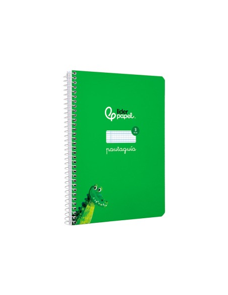 Cuaderno espiral liderpapel a5 pautaguia tapa dura 80h 90 gr cuadro pautado 3mm color verde