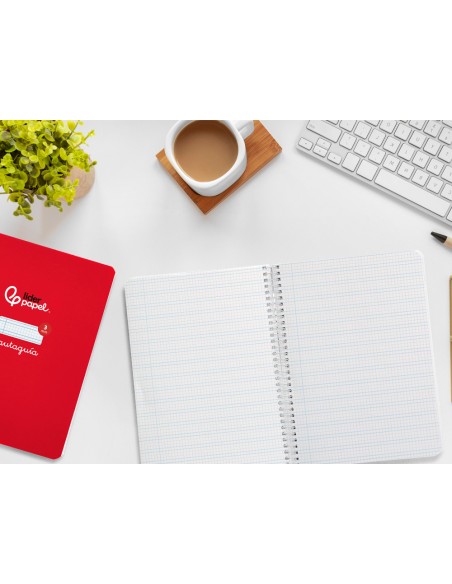 Cuaderno espiral liderpapel a5 pautaguia tapa dura 80h 90gr cuadro pautado 3mm color rojo