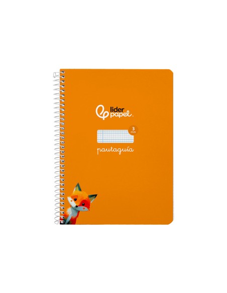 Cuaderno espiral liderpapel a5 pautaguia tapa dura 80h 90gr cuadro pautado 3mm color naranja