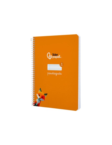 Cuaderno espiral liderpapel a5 pautaguia tapa dura 80h 90gr cuadro pautado 3mm color naranja