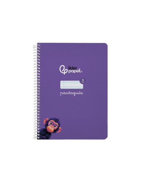 Cuaderno espiral liderpapel a5 pautaguia tapa dura 80h 90gr cuadro pautado 3mm color lila