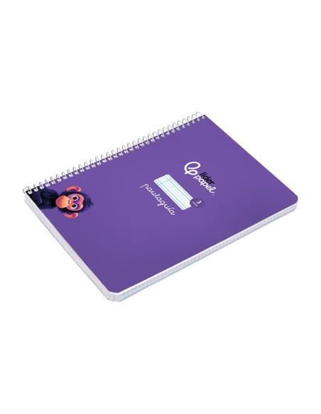 Cuaderno espiral liderpapel a5 pautaguia tapa dura 80h 90gr cuadro pautado 3mm color lila