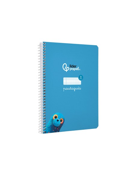 Cuaderno espiral liderpapel a5 pautaguia tapa dura 80h 90gr cuadro pautado 3mm color azul