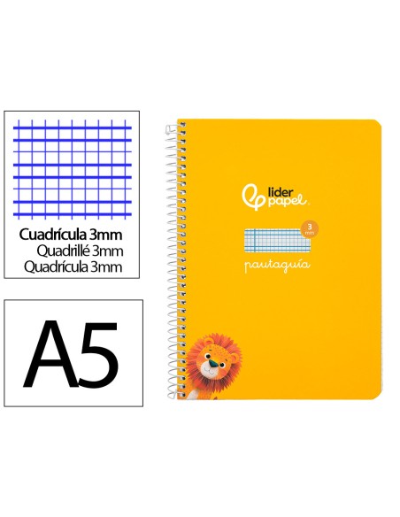 Cuaderno espiral liderpapel a5 pautaguia tapa dura 80h 90gr cuadro pautado 3mm color amarillo