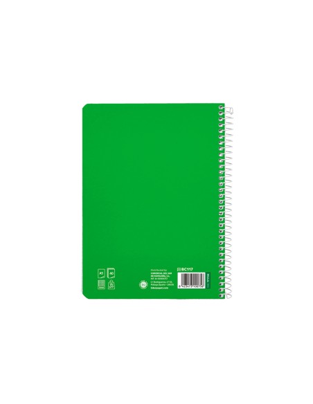 Cuaderno espiral liderpapel a5 pautaguia tapa blanda 40h 75gr cuadro pautado 4mm color verde