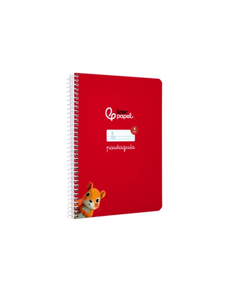 Cuaderno espiral liderpapel a5 pautaguia tapa blanda 40h 75gr cuadro pautado 4mm color rojo