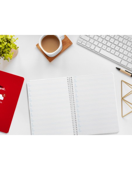Cuaderno espiral liderpapel a5 pautaguia tapa blanda 40h 75gr cuadro pautado 4mm color rojo