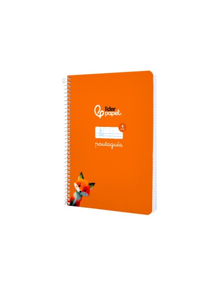 Cuaderno espiral liderpapel a5 pautaguia tapa blanda 40h 75gr cuadro pautado 4mm color naranja