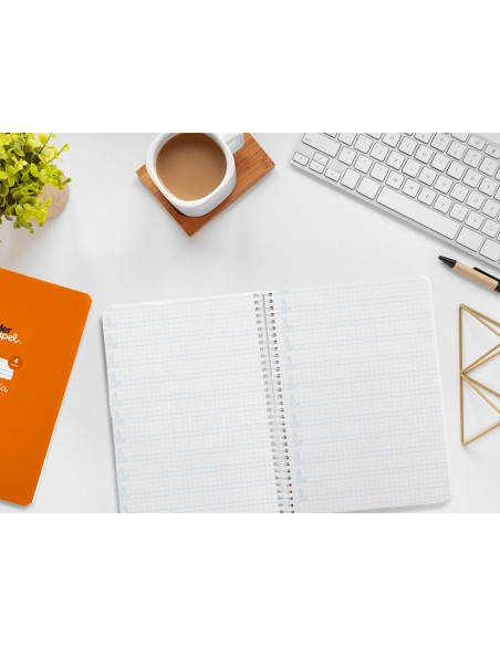 Cuaderno espiral liderpapel a5 pautaguia tapa blanda 40h 75gr cuadro pautado 4mm color naranja