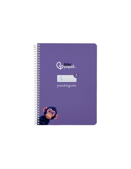 Cuaderno espiral liderpapel a5 pautaguia tapa blanda 40h 75gr cuadro pautado 4mm color lila