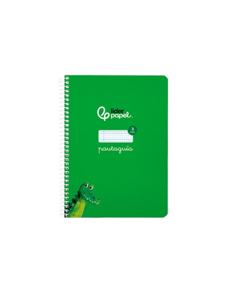 Cuaderno espiral liderpapel a5 pautaguia tapa blanda 40h 75gr cuadro pautado 3mm color verde