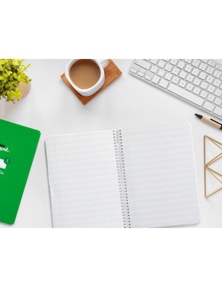 Cuaderno espiral liderpapel a5 pautaguia tapa blanda 40h 75gr cuadro pautado 3mm color verde