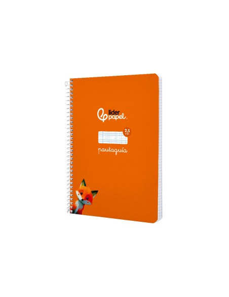 Cuaderno espiral liderpapel a5 pautaguia tapa blanda 40h 75gr cuadro pautado 2,5mm color naranja