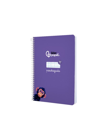Cuaderno espiral liderpapel a5 pautaguia tapa blanda 40h 75gr cuadro pautado 2,5mm color lila