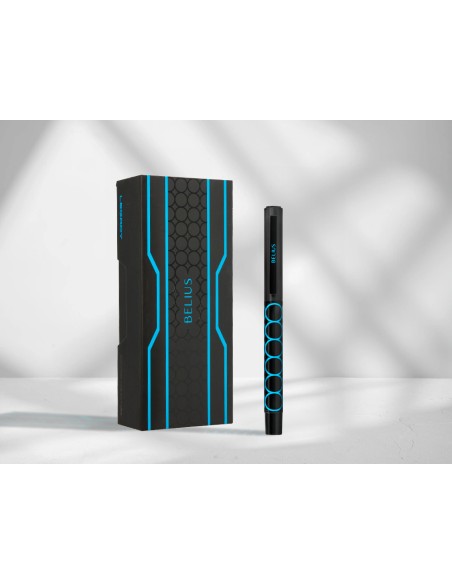 Boligrafo belius legacy aluminio diseño circulos azul cuerpo negro tinta color azul caja de diseño