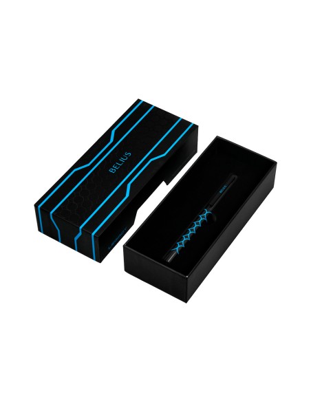 Boligrafo belius legacy aluminio diseño circulos azul cuerpo negro tinta color azul caja de diseño
