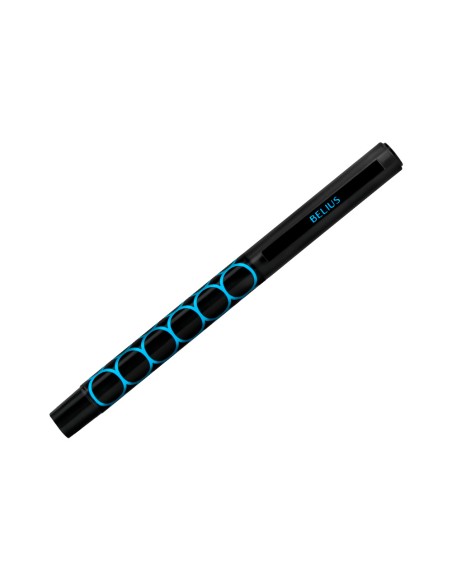 Boligrafo belius legacy aluminio diseño circulos azul cuerpo negro tinta color azul caja de diseño