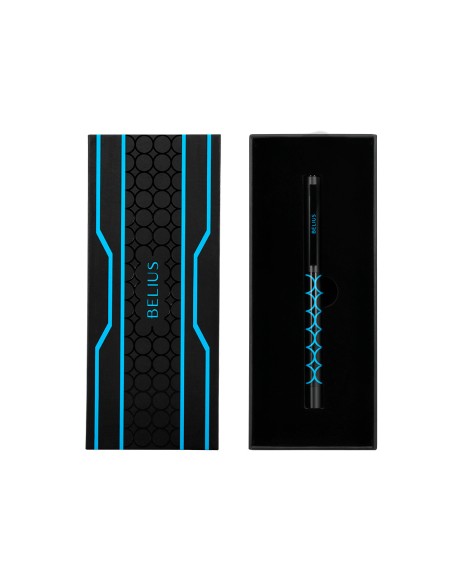 Boligrafo belius legacy aluminio diseño circulos azul cuerpo negro tinta color azul caja de diseño