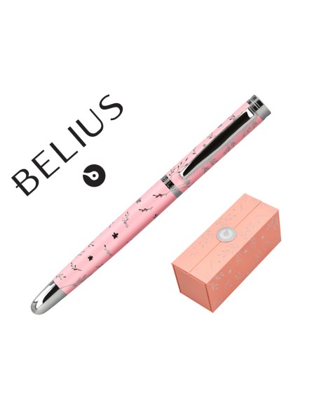 Pluma belius bella aluminio color rosa diseño plateado relieve tinta azul caja de diseño