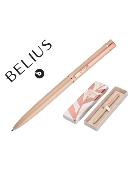 Boligrafo belius rose aluminio color burdeos oro rosa tinta azul caja de diseño