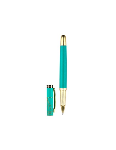 Boligrafo y estuche belius soiree color art deco turquesa y dorado tinta azul caja de diseño