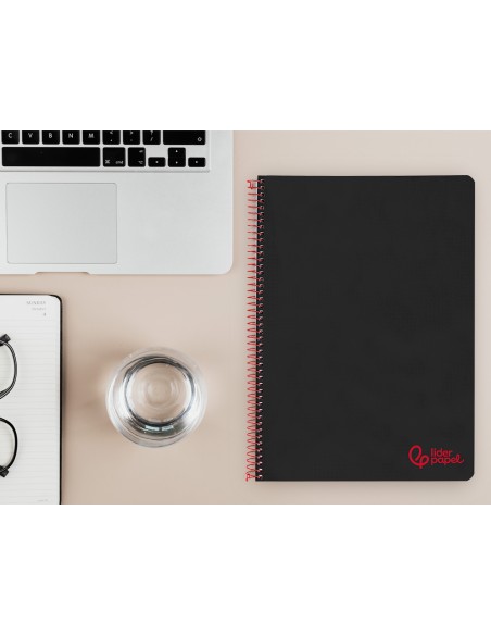 Cuaderno espiral liderpapel a4 wonder tapa plastico 80h 90gr pauta ancha 3,5mm con margen color negro