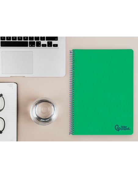 Cuaderno espiral liderpapel a4 wonder tapa plastico 80h 90gr pauta estrecha 2,5mm con margen color verde oscuro