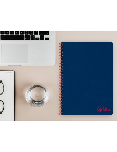 Cuaderno espiral liderpapel a4 wonder tapa plastico 80h 90gr rayado horizontal con margen color azul marino