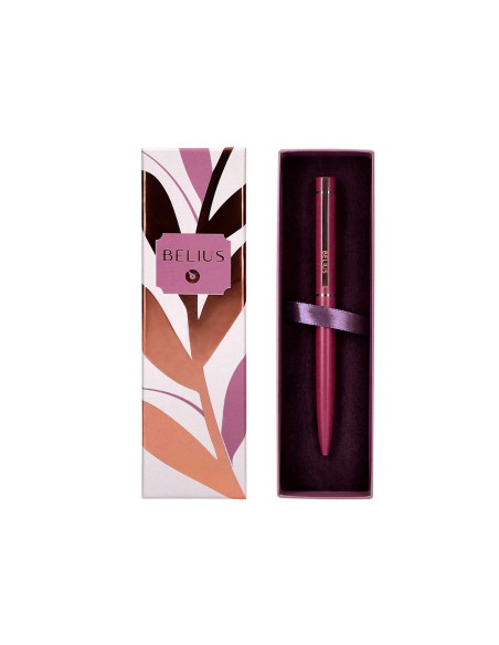 Boligrafo belius rose aluminio color burdeos oro rosa tinta azul caja de diseño