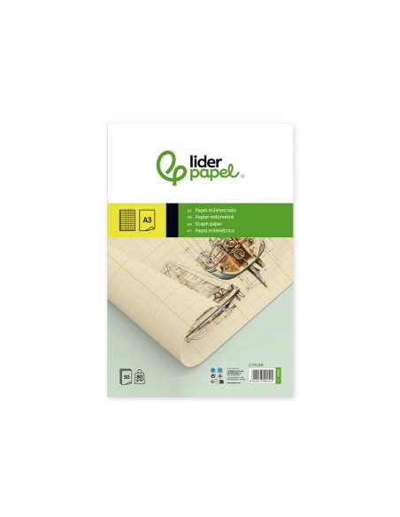 Bloc papel milimetrado liderpapel encolado 297x420 mm 50 hojas 80 g