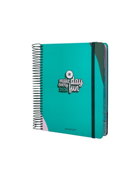 Agenda escolar antartik 25-26 espiral fun day turquesa dia pagina a5 bilingüe papel fsc 80 gr