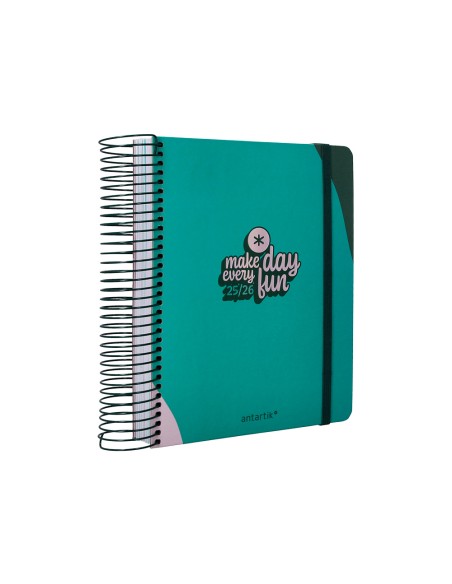 Agenda escolar antartik 25-26 espiral fun day turquesa dia pagina a5 bilingüe papel fsc 80 gr