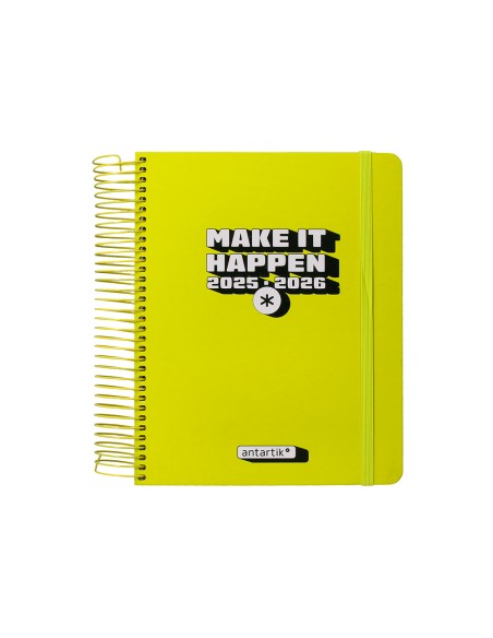 Agenda escolar antartik 25-26 espiral neon amarillo dia pagina a5 bilingüe papel fsc 80 gr