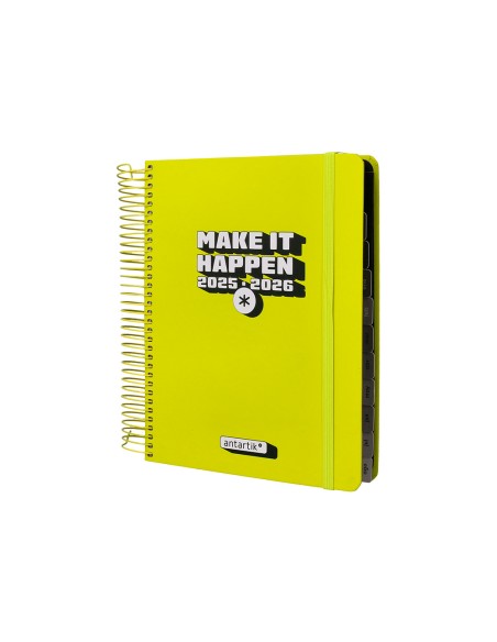 Agenda escolar antartik 25-26 espiral neon amarillo dia pagina a5 bilingüe papel fsc 80 gr