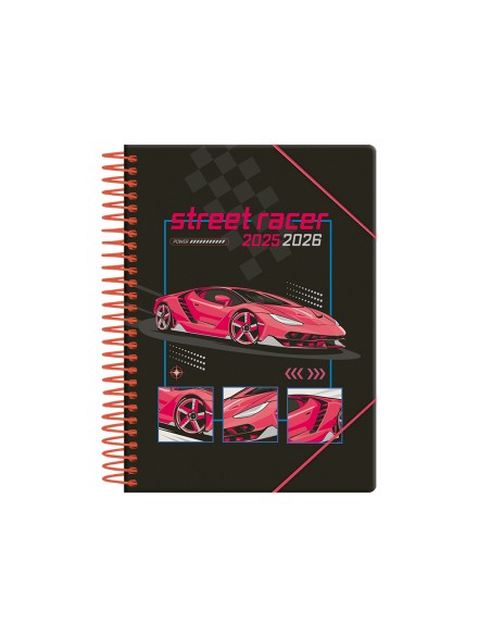 Agenda escolar liderpapel 25-26 espiral cars rojo dia pagina a5 bilingüe papel fsc 80 gr
