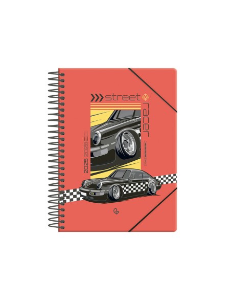 Agenda escolar liderpapel 25-26 espiral cars negro dia pagina a5 bilingüe papel fsc 80 gr