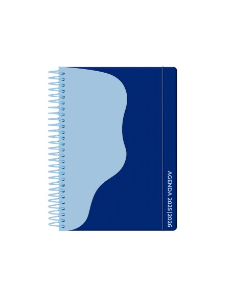 Agenda escolar liderpapel 25-26 espiral waves azul oscu ro semana vista a5 bilingüe papel fsc 80 gr