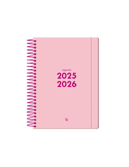 Agenda escolar liderpapel 25-26 espiral basic rosa dia pagina a5 bilingüe papel fsc 70 gr