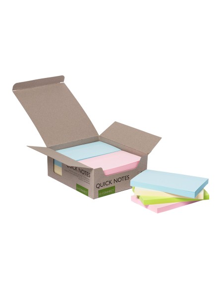 Bloc de notas adhesivas quita y pon q-connect 76x127 mm 100% papel reciclado colores pasteles en caja de carton