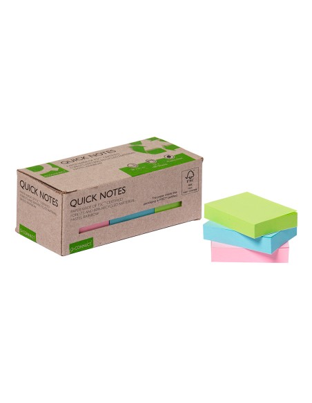 Bloc de notas adhesivas quita y pon q-connect 38x51 mm 100% papel reciclado colores pasteles en caja de carton
