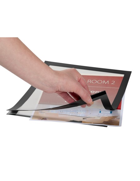 Marco porta anuncios q-connect magneto din a4 dorso adhesivo removible color negro pack de 2 unidades