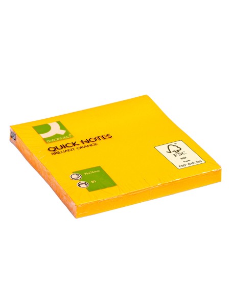 Bloc de notas adhesivas quita y pon q-connect 76x76 mm naranja neon 80 hojas
