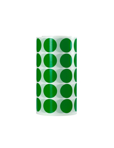 Gomets liderpapel autoadhesivo circulos 20 mm verde rollo de 2000 unidades en caja de carton
