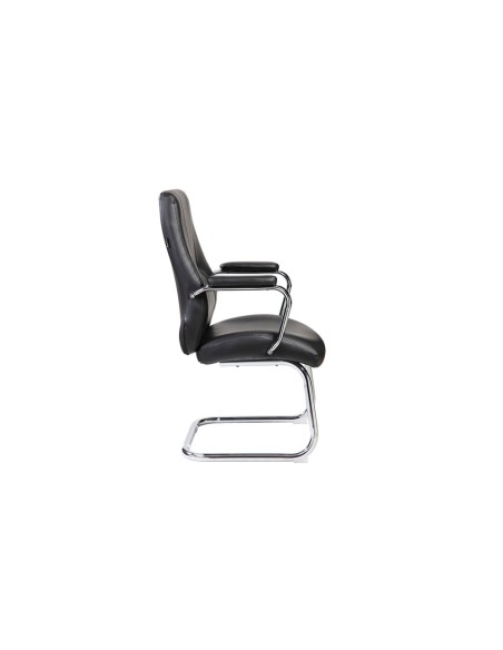 Silla rocada confidente brazos fijos estructura cromada asiento y respaldo tapizado similpiel negro