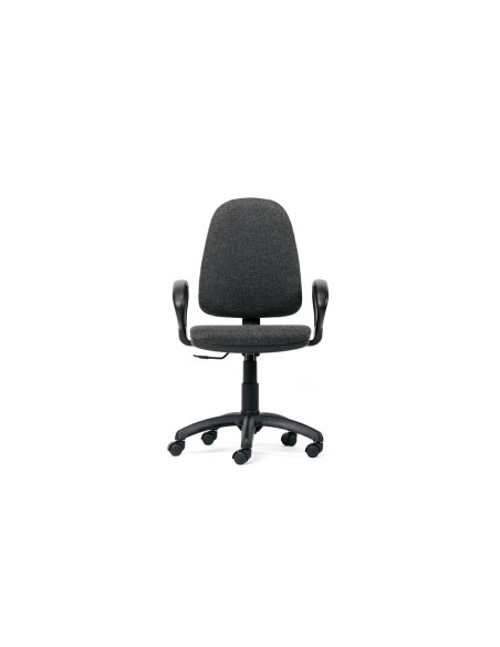 Silla rocada de oficina brazos fijos base nylon respaldo y asiento tela ignifuga gris